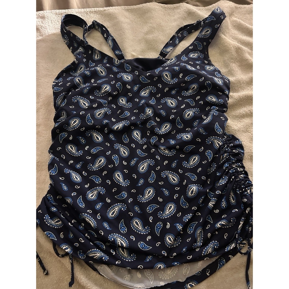 Lands' End Tankini Top Women's Size‎ 6 Navy Paisley Ruched Swim Top
